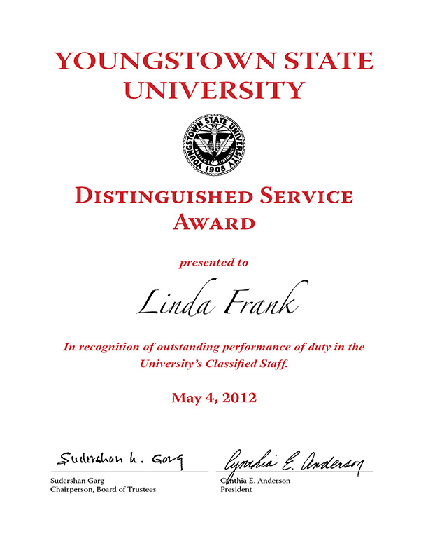 Distinguished Service Award Certificate